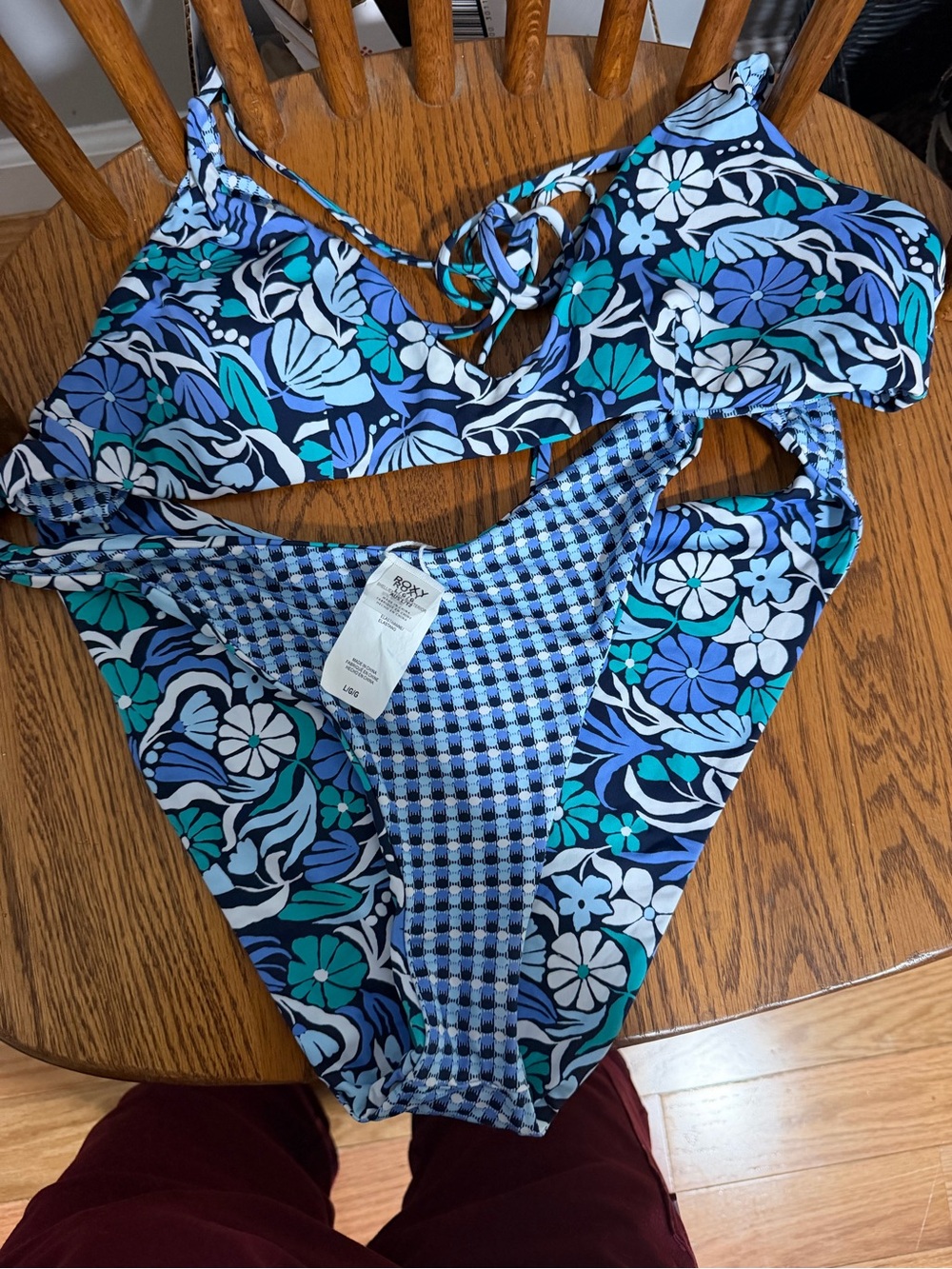 Roxy Blue Teal Floral & Geometric Bikini Set